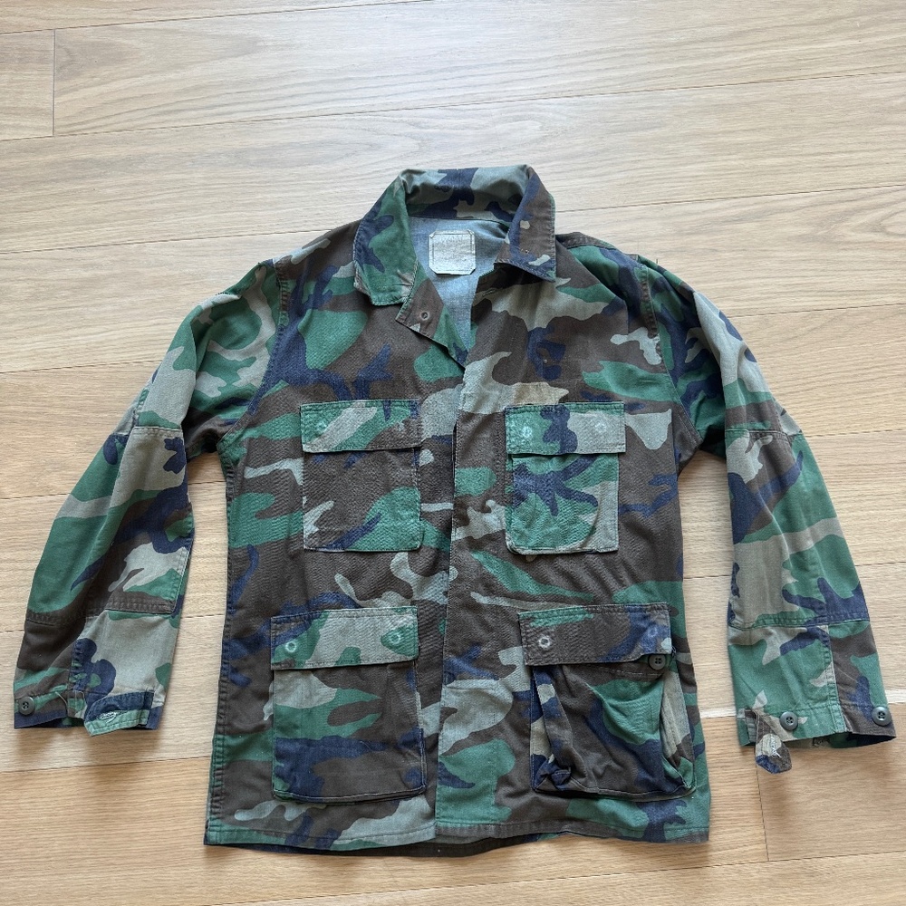 US Army BDU Jacket Medium Short Woodland Camo Ripstop Combat Coat | Vintage USGI
